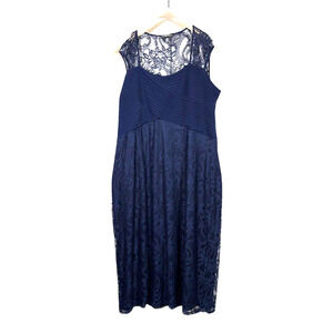 Candalite Formal Maxi Dress Women's Size 3X Navy with Lace Overlay Wedding Party